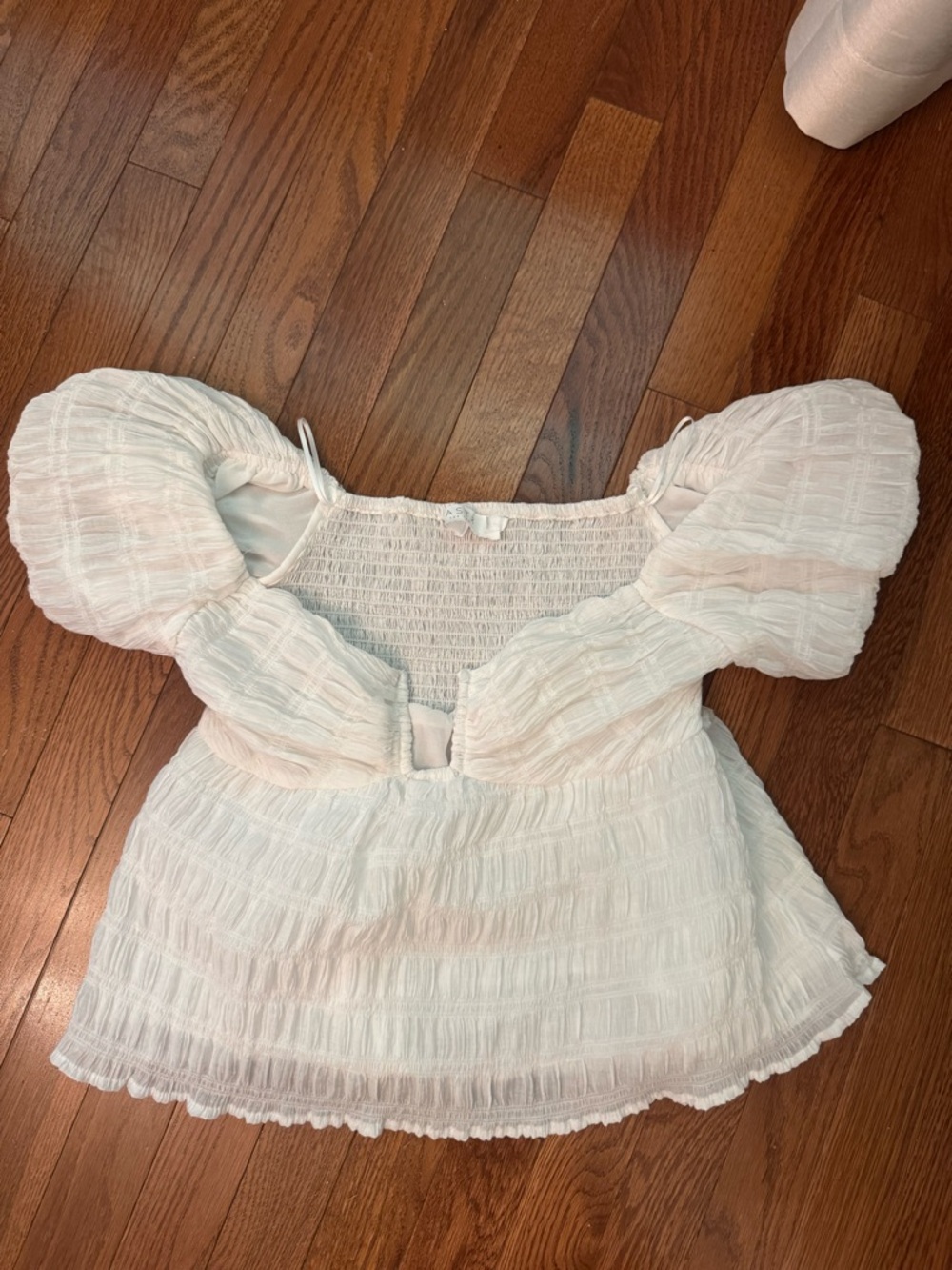 Astr White Smocked Peplum Top with Puff Sleeves